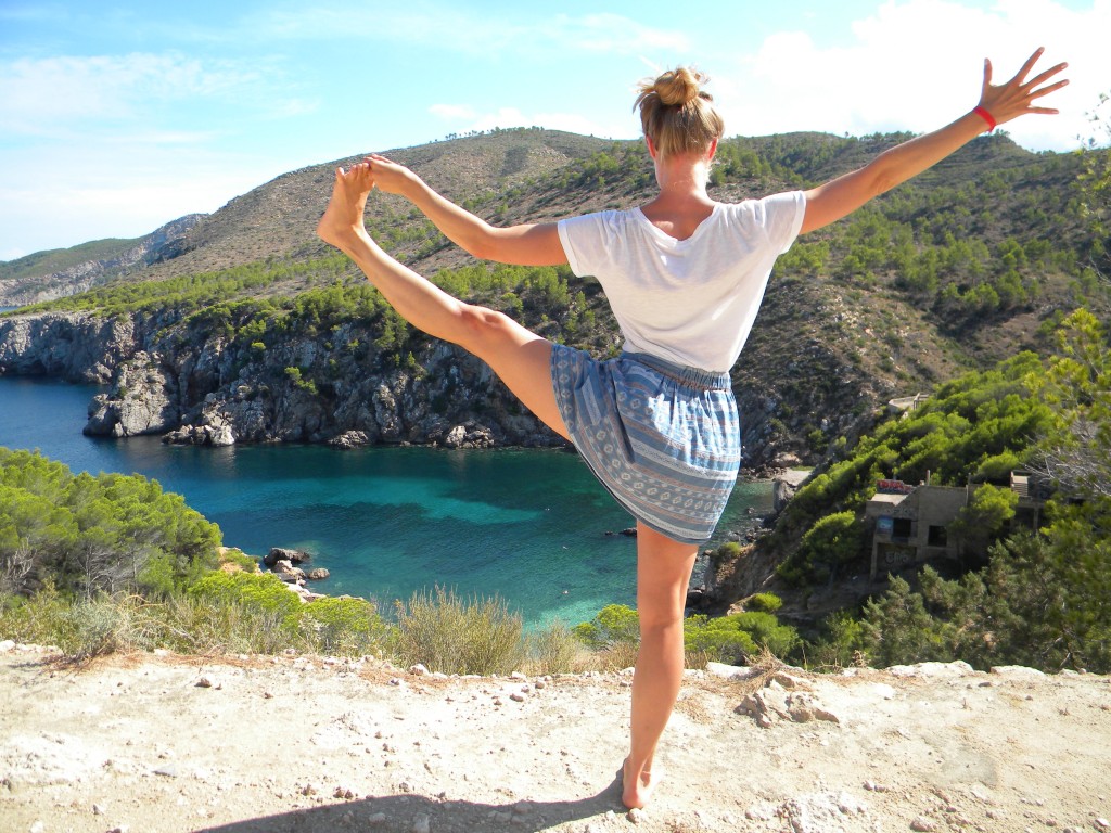 Lina yoga pose Ibiza.